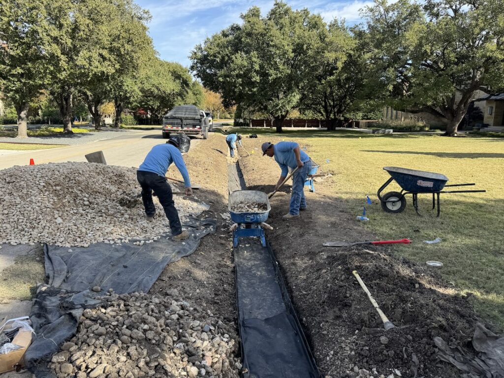 Drainage Ditch with Dry Creek Bed Dallas Drainage Pros