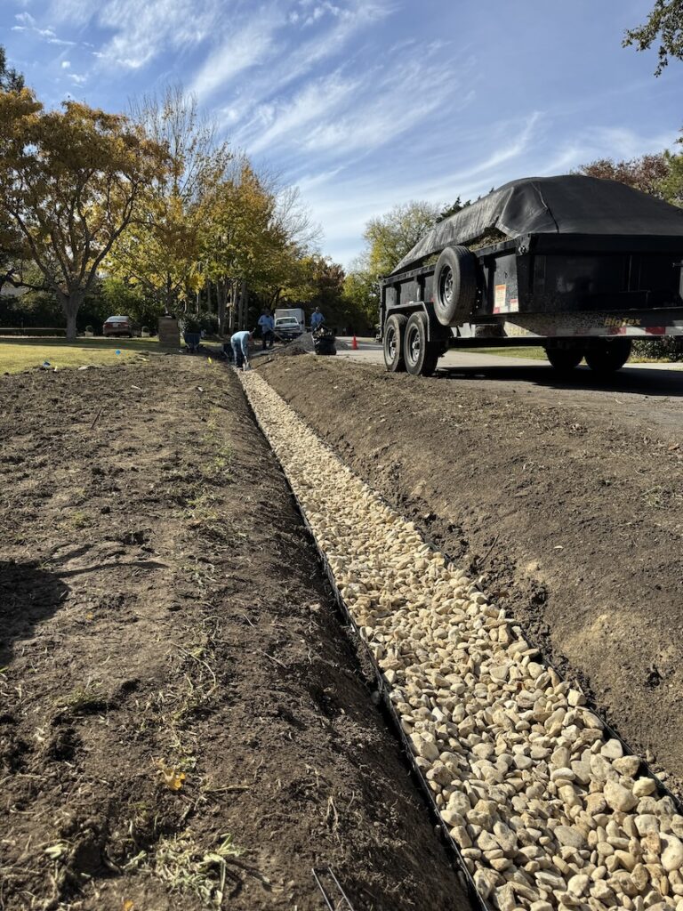 Drainage Ditch with Dry Creek Bed Dallas Drainage Pros