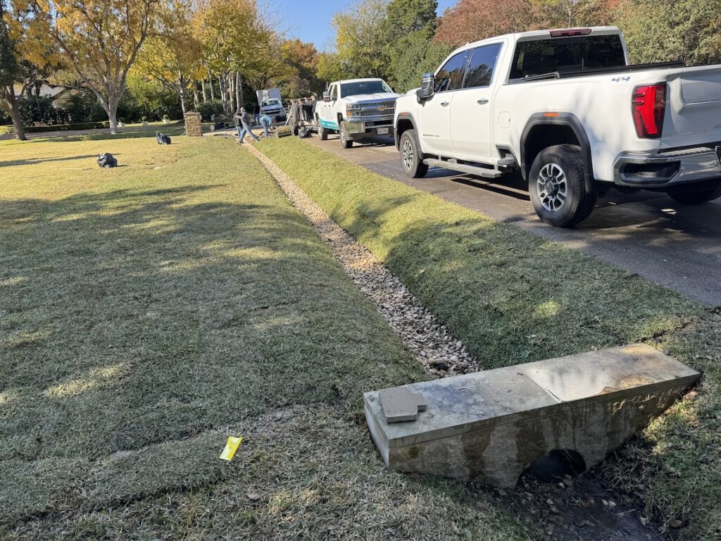 Drainage Ditch with Dry Creek Bed Dallas Drainage Pros