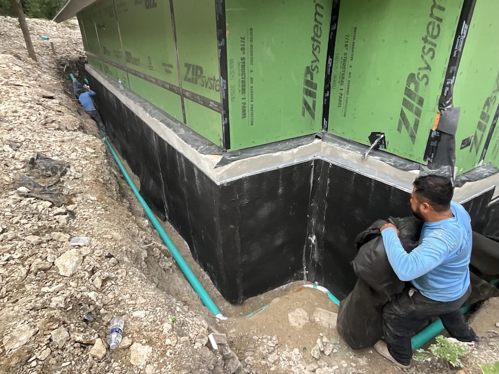 Deep footer-depth French drain system installation Dallas